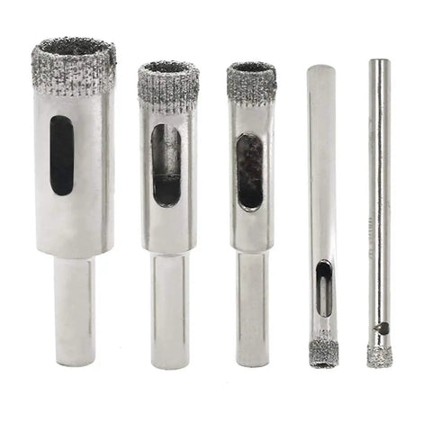 Diamond Drill Bit Set For Glass Marble Ceramic And Granite, 5 Piece Kit Ranging From 5/32 Inch To 1/2 Inch Displayed