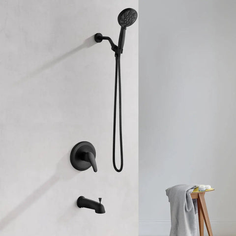 Rock Solid Matte Black Tub And Shower Faucet Set With Internal Valve Six Spray Handheld Head For Smooth Bathroom Upgrades And Hassle Free Daily Use