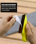 Hustle With 200pcs Sanding Papers For Mini Handle Sander Detail Sanders, Assorted Grits For Woodworking showing Velcro backing for easy sandpaper replacement.