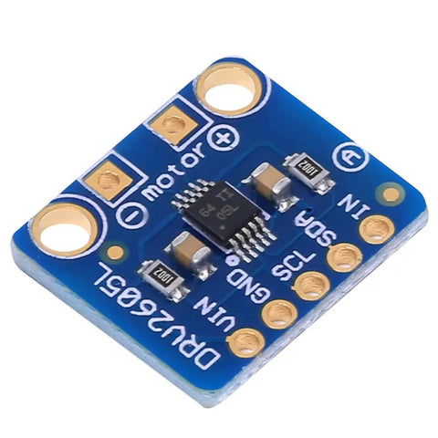 Legit Game Changer Haptic Motor Controller Module With I2C Interface And 3V 5V Input featuring a blue PCB with components and five-pin connectors.