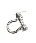 Heavy Duty Marine Grade Bow Shackles Built Tough From 316 Stainless Steel For Real Saltwater Resistance And Hard Core Boat Rigging Gear 3/8 Inch 2 Pack close-up of stainless steel bow shackle with safety pin