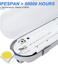 Open view of Rugged Four Foot Vapor Tight Shop Light With 40W 50W 60W Selectable Power And 3000K To 5000K Tunable CCT IP66 Waterproof