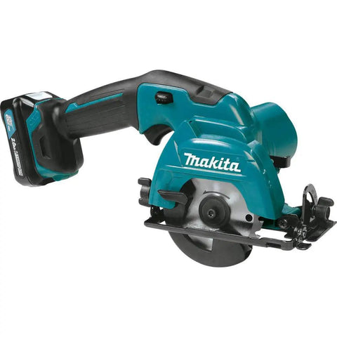 Cordless 12V Max Circular Saw Kit with Three-Eighths Inch Blade, 1500 RPM, one-inch depth at 90 degrees, bevel cuts, tilting base