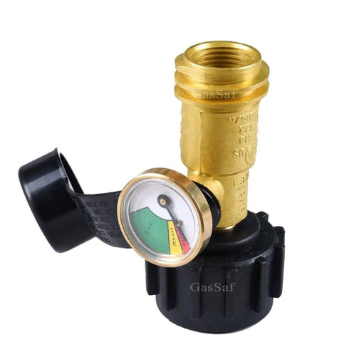 Propane Tank Gauge Level Indicator for 20 to 40 Pound Tanks with QCC1 Type1 Connection, easy read color-coded dial, brass body