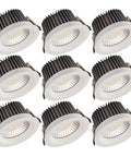 Heavy Duty IP65 Waterproof LED Downlight Set Of 9 With slick recessed baffle trim in black and white design.