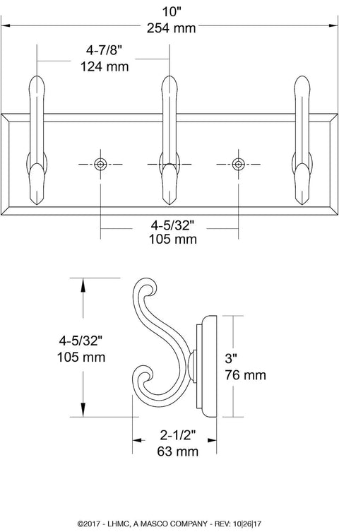 Wall Mounted Coat Rack With Three Slick Decorative Hooks 10 Inch Satin Nickel And White Finish Holds Up To 35 Lbs Perfect For Foyer Hallway Bedroom Or Bathroom Organization