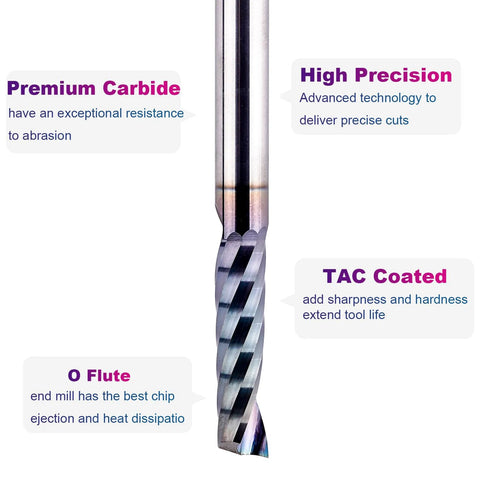 SpeTool O-flute CNC router bit, 1/4 in shank, 1 in cutting length, TAC coated