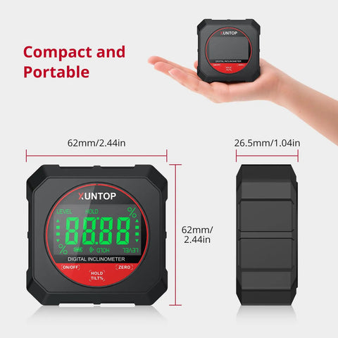 Heavy Duty Digital Angle Gauge With Freakin Precise Readings And Hella Strong Magnetic Backing optimized for rapid framing layouts, shown handheld.