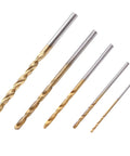 Five drill bits from the 50 Piece High Speed Steel Twist Drill Bit Set With Straight Shank For Metal Wood Plastic DIY Drilling Projects, Durable HSS Bits