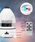 Kids Night Light Projector For Bedroom With Galaxy Stars Planets Dinosaurs Animals Constellations And Holiday Themes Like Birthday Sea World Christmas Halloween Cupid A Fun Gift For Boys And Girls To Spark Imagination showing control panel and remote.