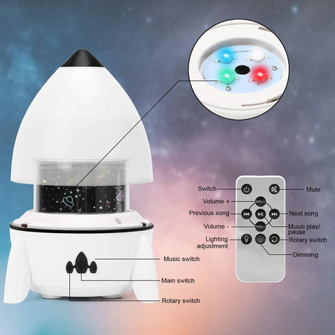 Kids Night Light Projector For Bedroom With Galaxy Stars Planets Dinosaurs Animals Constellations And Holiday Themes Like Birthday Sea World Christmas Halloween Cupid A Fun Gift For Boys And Girls To Spark Imagination showing control panel and remote.