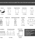Fabric yardage chart for various home items including hammocks, cushions, sofas, and headboards with size recommendations.