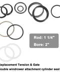 Image of Round Baler Tension Gate Cylinder Seal Kit for John Deere Balers and Sprayers, showing seal rings with dimensions.