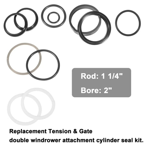 Image of Round Baler Tension Gate Cylinder Seal Kit for John Deere Balers and Sprayers, showing seal rings with dimensions.