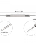 Close-up of 75mm spring bar removal tool from Stainless Steel 14mm Watch Band Pins Replacement Kit With 1.5mm Pin Diameter Includes 4 Pins And 75mm Spring Bar Removal Tool For Quick Strap Repairs DIY Friendly, showing V-edge and pin features.