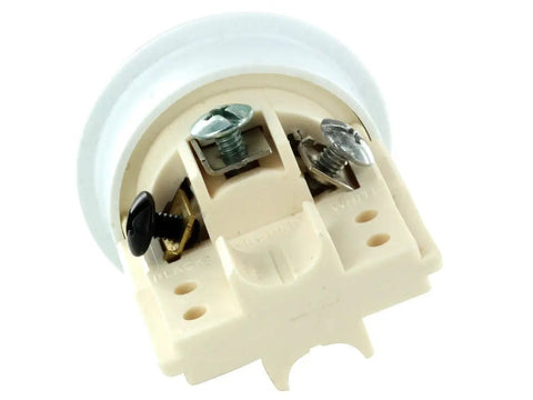 Self Contained 120-Volt 15-Amp Tamper-Resistant Receptacle With Cover Cap And Mounting Screws White, back view showing internal screws