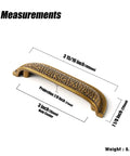 Six Pack 3 Inch Antique Brass Cabinet Cup Pulls With Hand Hammered Texture And Smooth Curved Edges, featuring product measurements.