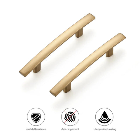 10 Pack Solid 3 Inch Hole Center Curved Bar Cabinet Handles Five And Three Sixteenths Inches Long Black Matte Finish Kitchen Pulls For Cabinets Dressers Cupboards Zinc Alloy Construction Tough As Nails shown with features like scratch resistance and anti-fingerprint coating.