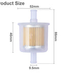 Replacement Gas Inline Fuel Filters For Three Eighth Inch Fuel Lines Great For Motorcycles Cars Trucks Lawn Mowers Snowmobiles Generators Go Karts And Small Gasoline Engines Pack Of Four, detailed size dimensions in millimeters shown
