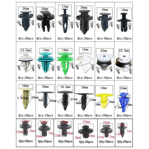 620 Piece Car Fastener Clips Kit With 24 Styles Door Rivet Repair Set For Universal Cars, Push Type Clips Multicolor Durable Fasteners For Interior Exterior Panels Bumpers Trunk. Assorted sizes