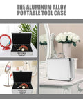 Tough As Nails Aluminum Tool Chest With Comfortable Grip Handle And Solid Metal Latch Portable Hard Storage Case For Go Everywhere Outdoor Excursions And Projects, open view with tools inside.
