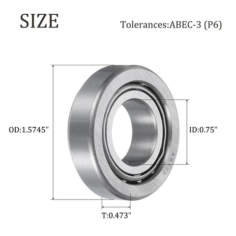 Beefy Tapered Roller Bearing Cone And Cup Set For Heavy Duty Machines, 0.75 In Bore, 1.5745 In OD, 0.473 In Thick, Chrome Steel Bearing, ABEC 3