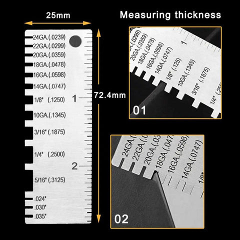 Two Pack Stainless Steel Thickness Gauges, Wire Gauge Measuring Tool Set For Wires, Sheets, And Cables with measurement scales visible