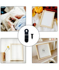 100-piece set of black metal picture frame turn buttons with 100 screws, shown with four wooden frames
