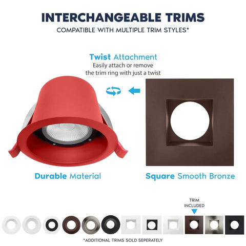 Square smooth bronze trim for the 12 Pack Of 4 Inch Square Led Recessed Lights With Integrated J Box, 5Cct Dimmable Panels.