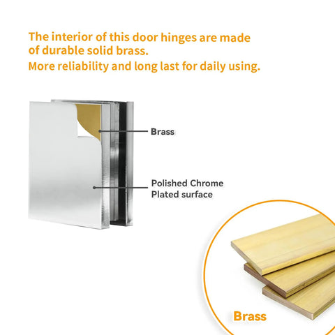 Solid Chrome Shower Glass Clamp, Heavy Duty Brass Clip For Frameless Panels, Fits 5/16 To 3/8 Inch Glass, No Sweat Setup Bathroom Partition Bracket, top view showing brass and polished chrome finishes.