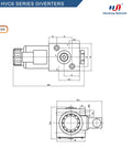 Technical drawing of Solenoid Hydraulic Diverter Valve for Directional Spool Flow Control, SAE Six, 24V DC, side and top views.