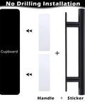 4 Pack Self Adhesive Cabinet Handles and Drawer Pulls in Black ABS Plastic with white adhesive strips for tool-free installation.