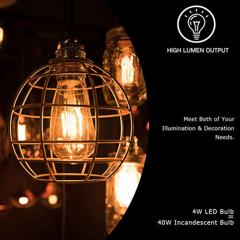 LED Edison Bulbs Dimmable Amber Glass Warm 2700K Antique Vintage Style Filament Light Bulbs 40W Equivalent E26 Base 6 Pack