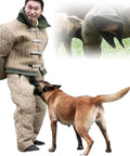 Durable Dog Training Suit For Bite Protection Unisex Protective Clothing With High Collar And Heavy Duty Jute Shield in action