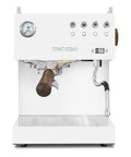 Kickass Semi Professional Espresso Machine With PID Temperature Precision And Programmable Volumetric Controls Single Thermoblock front view in glossy white.