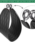 Close-up of black swing seat connectors from Heavy Duty Swing Seats 2 Pack With 66 Inch Chain And Carabiners For Outdoor Playset Replacement.