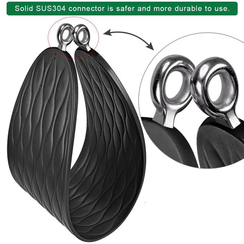 Close-up of black swing seat connectors from Heavy Duty Swing Seats 2 Pack With 66 Inch Chain And Carabiners For Outdoor Playset Replacement.