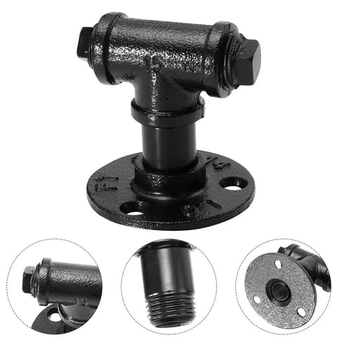 Industrial Vintage Iron Pipe Cabinet Handles Two Pack Retro Open Plan Style Cupboard Door Pulls For Furniture And Bar Cabinets Durable Metal Drawer Pulls For Kitchen Wardrobes Dressers And Your DIY Reno Project, close-up view of black iron pipe handle with mounting features.