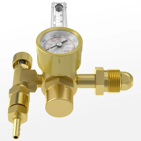Gas regulator for welding with brass body and dial gauge; front view