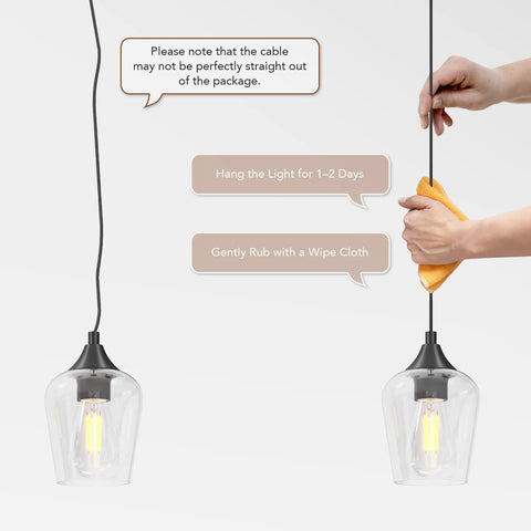Matte Black Pendant Light For Kitchen Island With E26 Base And Adjustable Cable, Glass Cylinder Shade installation process