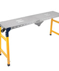 Heavy Duty Foldable Welding Table Built Tough As Nails With Two Thousand Pound Capacity, Height Adjustable Steel Workbench showcasing steel top and yellow legs.