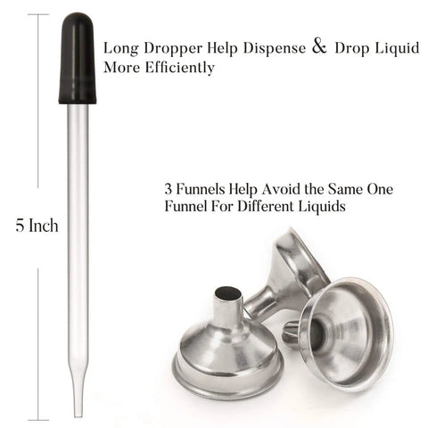 Twelve Knockout Amber Glass Dropper Bottles With Three Slick Stainless Steel Funnels And One Long Graduated Pipette Plus Twenty Four Waterproof Labels For Essential Oils And Hassle Free Beauty Blends