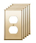 Duplex Receptacle Metal Wall Plate 1-Gang 4.50 By 2.76 Inches Brass Plated Stainless Steel 201 Finish Corrosion Resistant UL Listed 7721-PB 5 Pack Gold Tone showing front view