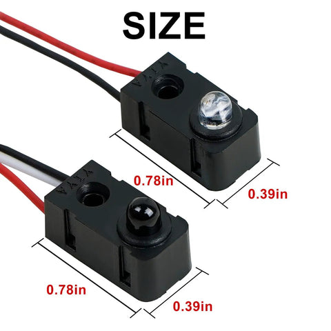 IR Break Beam Sensor Kit Two Sets Through Beam Photoelectric Switch with 5mm LED Indicators showing dimensions