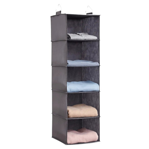 Five Tier Hanging Closet Organizer With Multi Compartment Wardrobe Storage Bin For Sweaters Pants And Towels Slick Heavy Duty Fabric Design Keeps Things Neat And Makes Sorting A Total Breeze