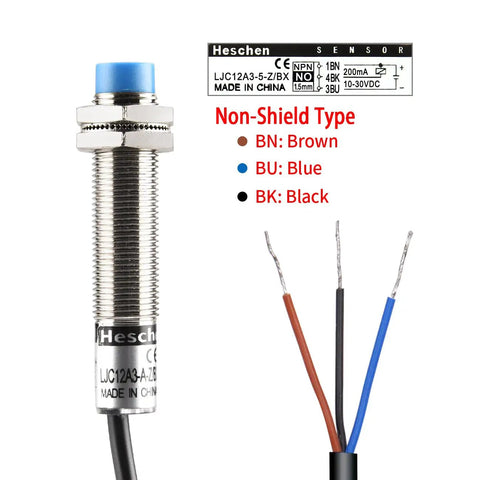 M12 Capacitive Proximity Sensor Switch Non-Shield Type LJC12A3-5-Z/BX with visible wiring colors for installation