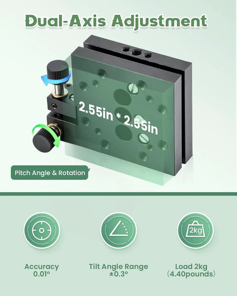 Dual Axis Tilt And Rotation Stage 2.6 Inch Precision Angle Platform with Manual 2D Adjustment and 0.01 Degree Accuracy