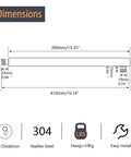 Dimensions diagram of 16 Inch Shower Arm Extension For Rain Shower Head With Half Inch NPT Tapered Threads Stainless Steel