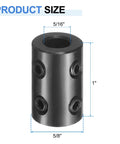 Rock-Solid Rigid Shaft Coupling 5/16 Inch Bore, 5/8 Inch OD, 1 Inch Length, Black Oxide Plated Steel With Hex Wrench For 3D Printers, Motors And Wheels, Includes Four Screws Each Piece, size diagram