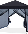 Effortless Pop Up Gazebo Canopy With Mosquito Netting 10x10 Black For Quick Setup Sturdy Steel Frame No Fuss Outdoor Shade Keeps Bugs Out Perfect For Backyard Patio Events And Camping. Front view of black gazebo with mosquito netting.